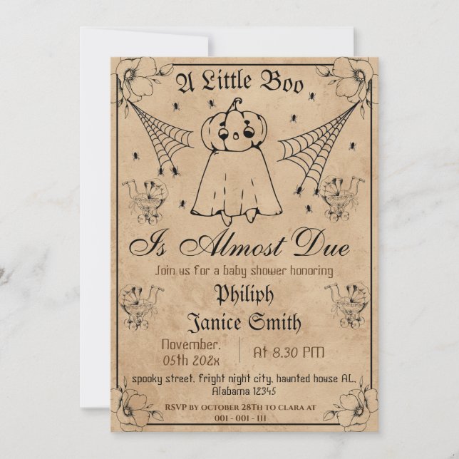 Invitación Vintage Elegant Spooky, Baby Shower de Halloween (Anverso)