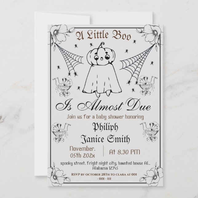 Invitación Vintage Elegant Spooky, Baby Shower de Halloween (Anverso)