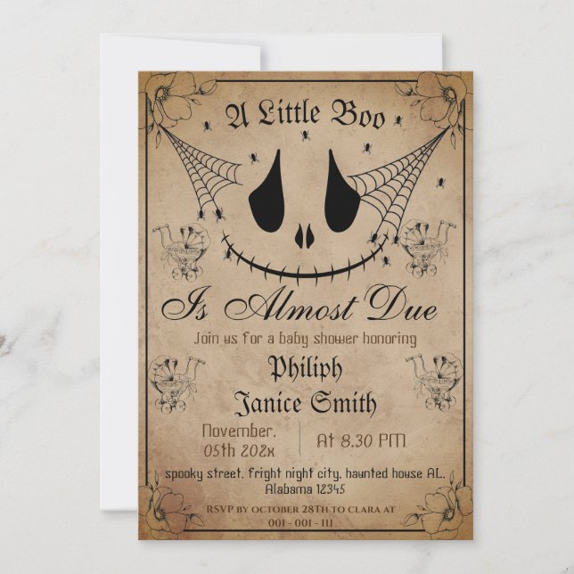 Invitación Vintage Elegant Spooky, Baby Shower de Halloween (Anverso)