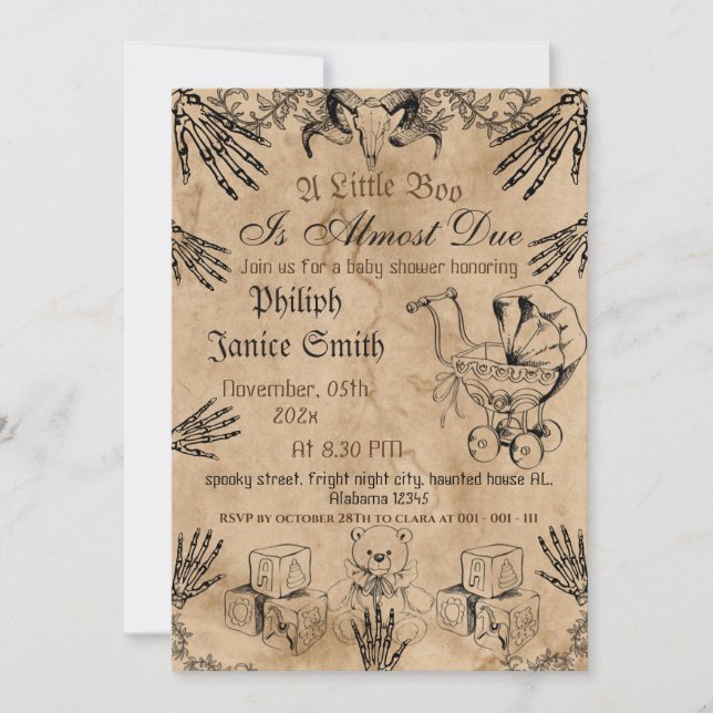 Invitación Vintage Elegant Spooky, Halloween Baby Shower Invi (Anverso)