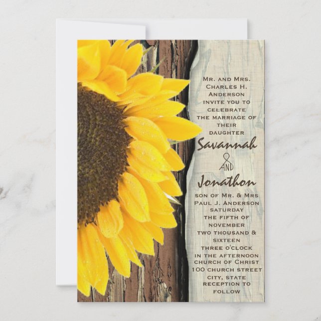 Invitación Vintage Elegant Sunflower Wedting (Anverso)