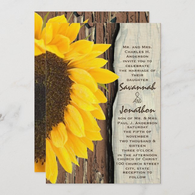 Invitación Vintage Elegant Sunflower Wedting (Anverso / Reverso)