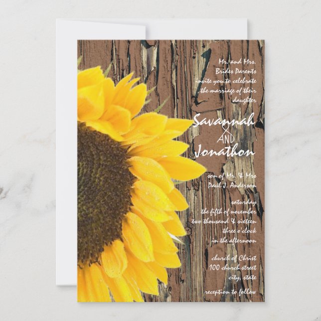 Invitación Vintage Elegant Sunflower Wedting (Anverso)