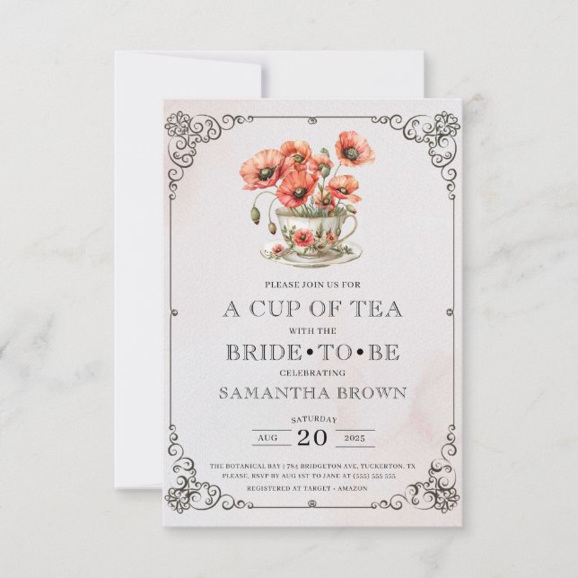 Invitación Vintage Elegant Tea Fiesta Bridal Shower (Anverso)
