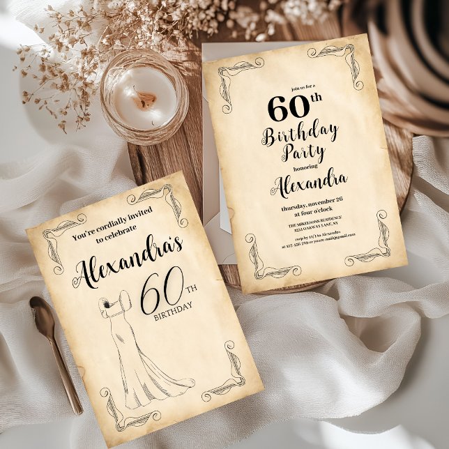Invitación Vintage Elegant Vestido 60 cumpleaños (Subido por el creador)
