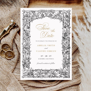 Invitación Vintage Elegant Vines Border Frame Save the Date