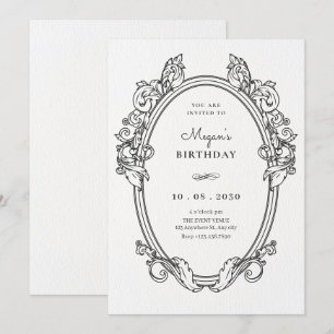 Invitación Vintage elegante cumpleaños de arte de marco