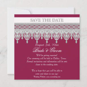Invitación Vintage Elegante encaje Borgoña Rojo Salven la fec