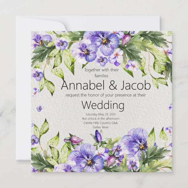 Invitación Vintage Elegante Morado Acuarela Floral (Anverso)