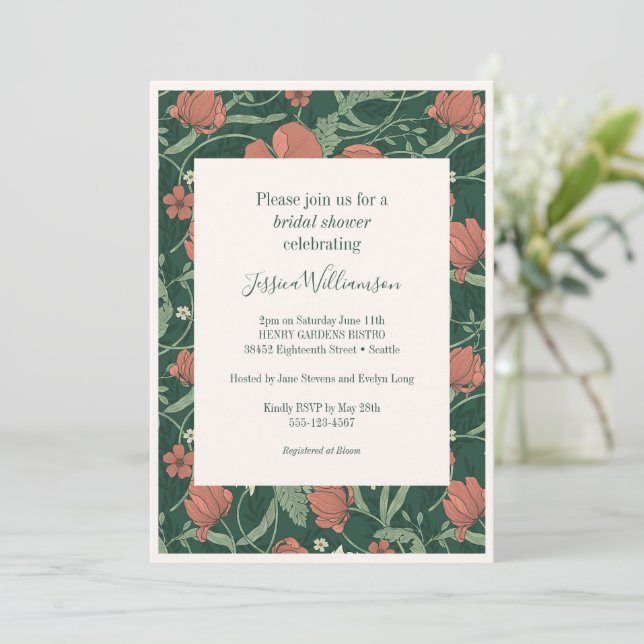 Invitación Vintage Elegante Rustic Floral Bridal Ducha (Anverso de pie)