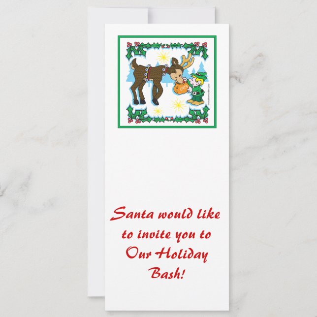 Invitación Vintage Elf y Reindeer (Anverso)