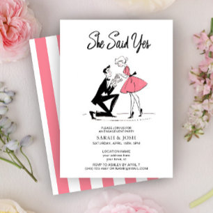 Invitación Vintage Ella Dijo Sí Compromiso Rosado De Guión Mo
