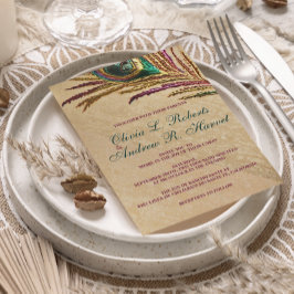 Invitación Vintage Embroidery Peacock Feather Wedding