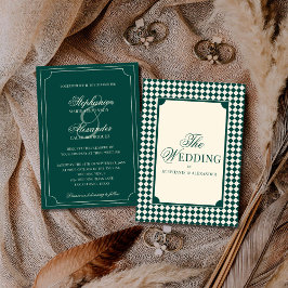 Invitación Vintage Emerald Green Checkered Old Money Wedding