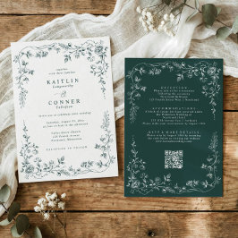 Invitación Vintage Emerald Green French Floral Wedding