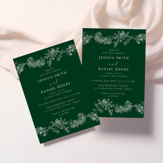 Invitación Vintage Emerald Green & White Floral Wedding