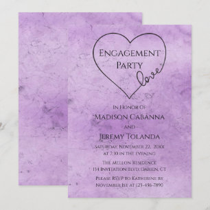 Invitación Vintage Engagement Party Purple Watercolor Heart