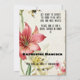 Invitación Vintage Ephemera Amaryllis Bridal Shower