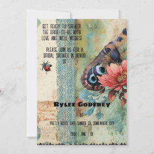 Invitación Vintage Ephemera Blue Butterfly Breower