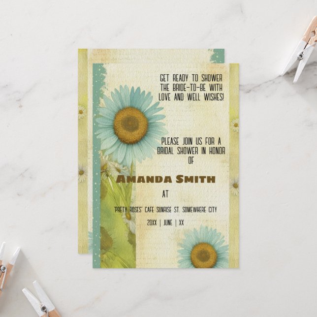 Invitación Vintage Ephemera Sunflower Bridal (Anverso/Reverso In Situ)