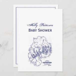 Invitación Vintage Estilizado Monte Desert Island MN Mapa Azu