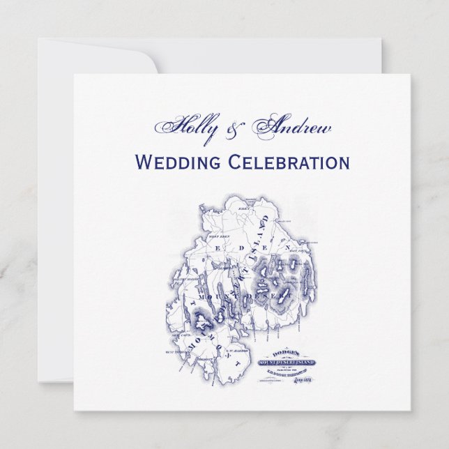 Invitación Vintage Estilizado Monte Desert Island MN Mapa Azu (Anverso)
