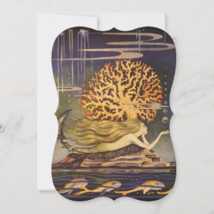 Invitación Vintage Fairy Tale Mermaid Coral Birday Party