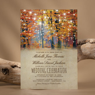 Invitación Vintage Fall Rustic Autumt String Lights Boda
