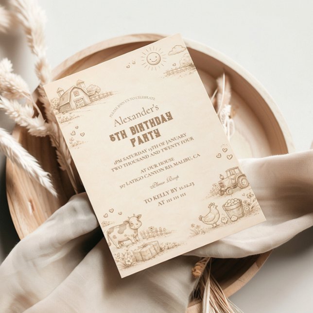 Invitación Vintage Farm Sketch Storybook Kids Birthday (Subido por el creador)