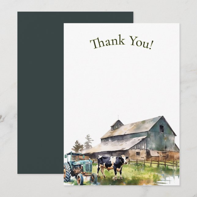 Invitación Vintage Farm Tractor  Thank You Note (Anverso / Reverso)