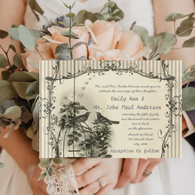 Invitación Vintage Farmhouse Birdcage Lovebird Boda (Subido por el creador)