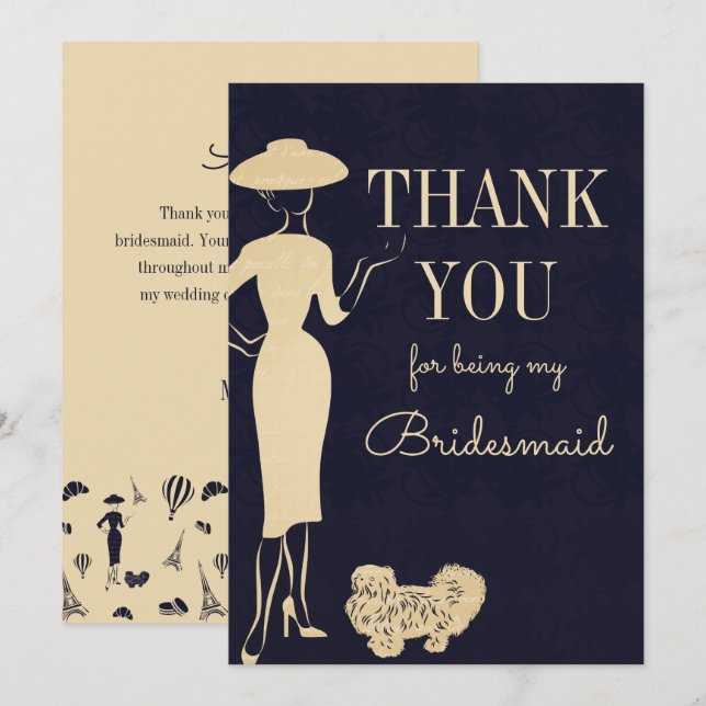 Invitación Vintage Fashion Gracias Bridesmaid Card (Anverso / Reverso)