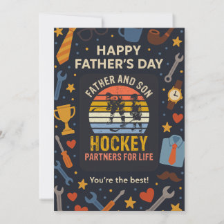 Invitación Vintage Father and Son Hockey Partners For Life