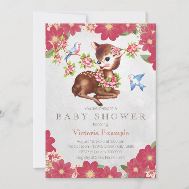 Invitación Vintage Fawn Baby Shower (Anverso)