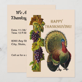 Invitación Vintage Feliz Día de Acción de Gracias Turquía y u