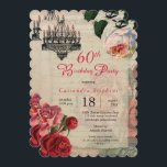 Invitación Vintage fiesta de cumpleaños 60 de la floral de la<br><div class="desc">El romance está en el aire con este vintage diseño de la fiesta de cumpleaños 60 de la era ephemera francesa con una lámpara de araña a la luz de las velas y una abundancia de rosas botánicos que rodean los detalles de tu celebración. Diseño original de Holiday Hearts Designs...</div>