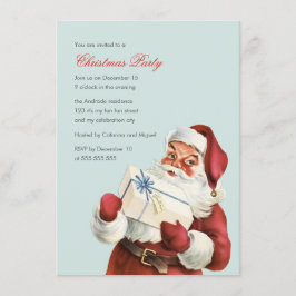 Invitación Vintage Fiesta de Navidad Jolly Santa Blue Holiday