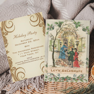 Invitación Vintage Fiesta de Navidades de feriado de Victoria
