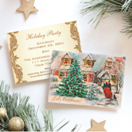 Invitación Vintage Fiesta de Navidades de Holiday House de Vi