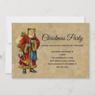Invitación Vintage Fiesta de Navidades de Santa Claus de moda