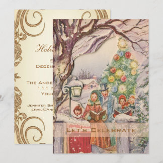 Invitación Vintage Fiesta de Navidades de vacaciones de Victo
