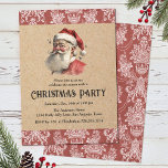 Invitación Vintage fiesta navideña de Papá Noel<br><div class="desc">Una vintage Santa Claus con un borde de tela roja decora esta invitación a fiestas de Navidades. Una elegante invitación para su fiesta de Navidades de vacaciones. Diseñado para ti por Blackberry Boulevard.</div>