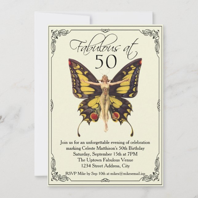 Invitación Vintage Flapper 50 cumpleaños (Anverso)