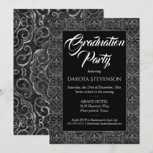 Invitación Vintage Fleur de Lis Damask   Graduación de Grunge