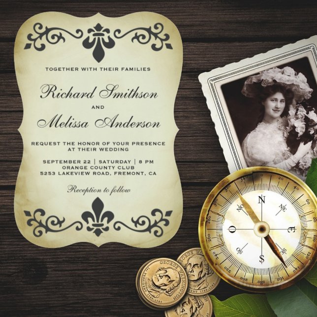Invitación Vintage Fleur De Lis Flourish Wedding Invitation (Subido por el creador)