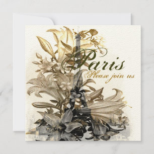 Invitación Vintage Flora Paris Eiffel Tower Personalizado Inv