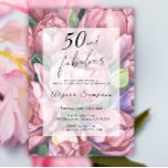Invitación Vintage Floral 50th Birthday Party Invitation<br><div class="desc">Elegante invitación a la fiesta de cumpleaños 50 de Vintage con "50 & Fabulous" en un guión elegante y peonías acuarelas (rosas peones).</div>