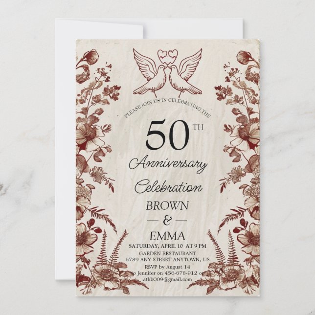 Invitación Vintage Floral 50th Wedding Anniversary Invitation (Anverso)