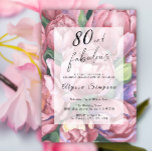 Invitación Vintage Floral 80th Birthday Party Invitation<br><div class="desc">Elegante invitación a la fiesta de cumpleaños 80 de Vintage con "80 & Fabulous" en un guión elegante y peonías acuarelas (rosas de peones).</div>