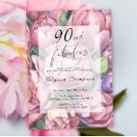 Invitación Vintage Floral 90th Birthday Party Invitation<br><div class="desc">Elegante invitación de fiesta de cumpleaños de Vintage 90 con "90 & Fabulous" en un guión elegante y peonías acuarelas (rosas peones).</div>